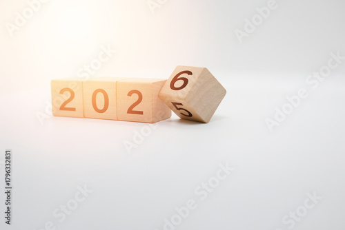 Wooden Blocks Displaying Year Change 2025 to 2026
