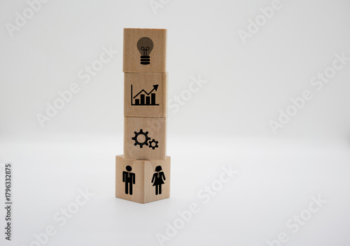 Wooden Blocks With Business and Development Icons