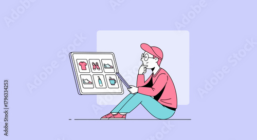 Young Woman Enjoying Digital Shopping Screen in a Modern Tech Environment