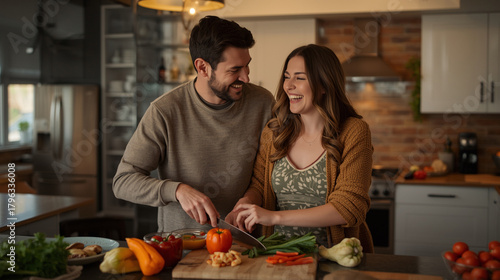 Happy family cooking in the kitchen