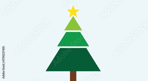 Simple Vector Icon of a Stylized Christmas Tree with Yellow Star Topper on Light Background