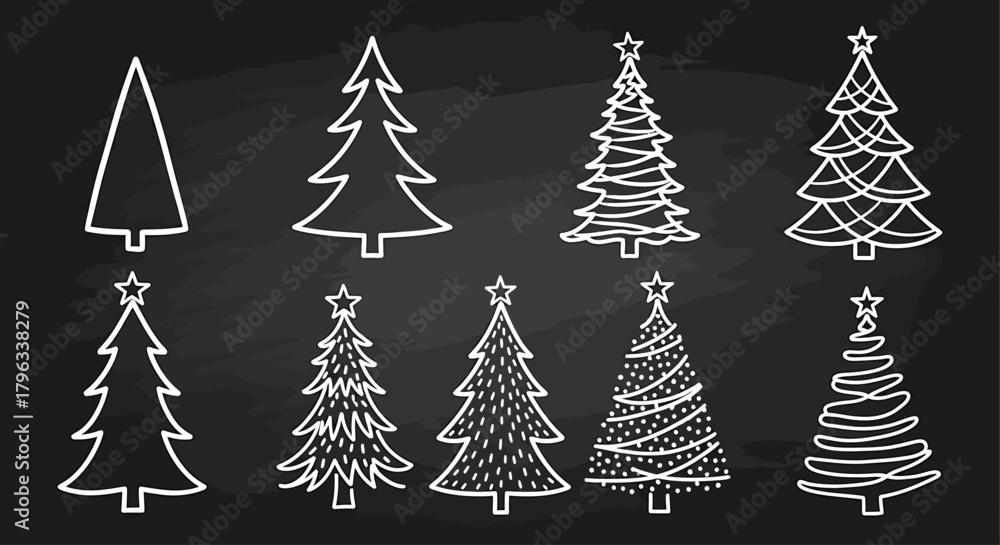 Obraz premium Collection of Simple White Christmas Trees on Dark Background