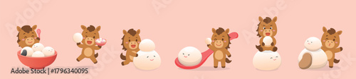 A group of horse characters or mascots, Lantern Festival glutinous rice balls, Chinese New Year