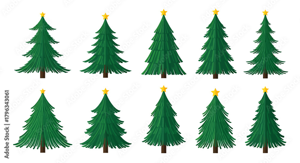 Fototapeta premium Set of Christmas Trees with Stars