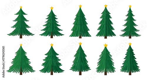 Set of Christmas Trees with Stars