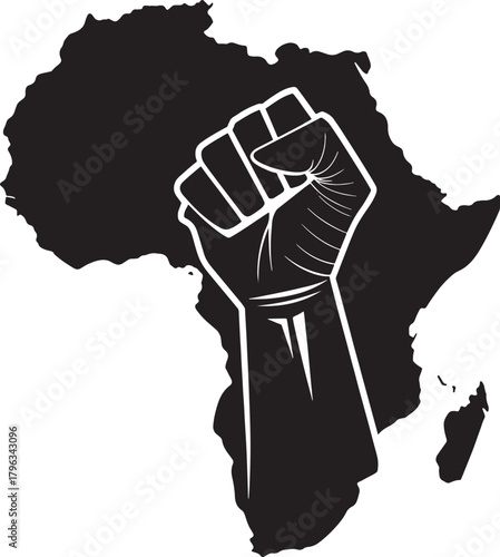 Kwanzaa african culture Black fist raised in front of silhouette of the continent of Africa vector