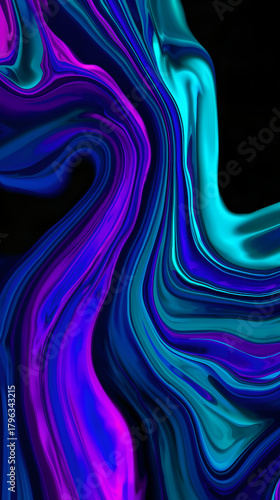 Luminous fluid art with glowing electric pink and green