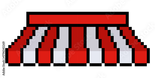 Pixel Store Canopy Icon Vector Ideal for gaming, retail, urban environment, shop, or digital art themes requiring a simple retro 8-bit aesthetic.