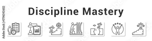 Discipline Mastery  Modern and clean web banner illustration vector featuring thematic icons”