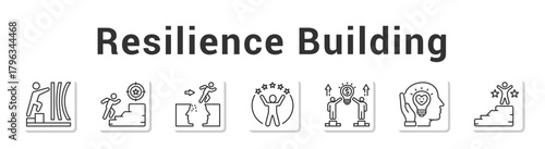 Resilience Building  Modern and clean web banner illustration vector featuring thematic icons”