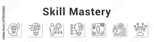 Skill Mastery  Modern and clean web banner illustration vector featuring thematic icons”