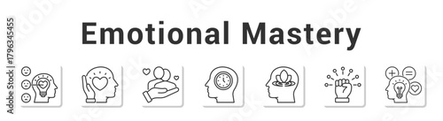 Emotional Mastery  Modern and clean web banner illustration vector featuring thematic icons”