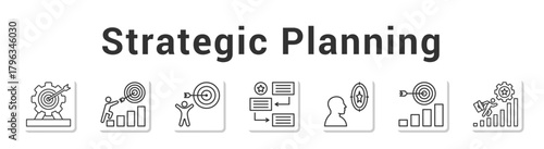 Strategic Planning  Modern and clean web banner illustration vector featuring thematic icons”