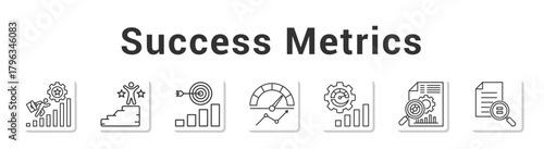 Success Metrics  Modern and clean web banner illustration vector featuring thematic icons”