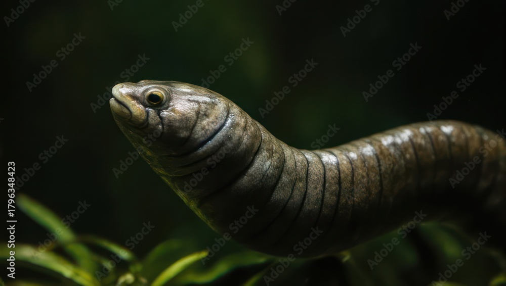 Fototapeta premium Close up of a unique aquatic creature with scales and a long body.