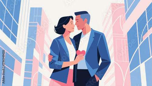 Illustration Of A Couple Making Out In The Middle Of The City Vector Design Template