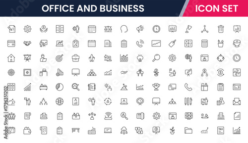 Office and Business line icons collection. Big UI icon set in a flat design. Thin outline icons pack. Vector illustration