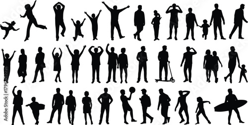 Human silhouettes vector, people activity icons, walking dancing jumping, interactive poses chart, lifestyle movement drawing, cad drawing flat vector illustrationt