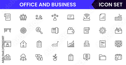 Office and Business line icons collection. Big UI icon set in a flat design. Thin outline icons pack. Vector illustration