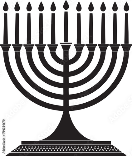 Kwanzaa african culture Black silhouette of a nine-branched menorah with candle flames on a white background 1