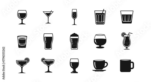 Collection of stylish beverage icons for modern bar and restaurant design projects