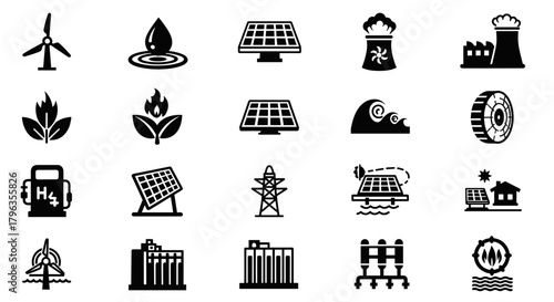 Diverse renewable energy icons symbolize sustainable power solutions for a greener future