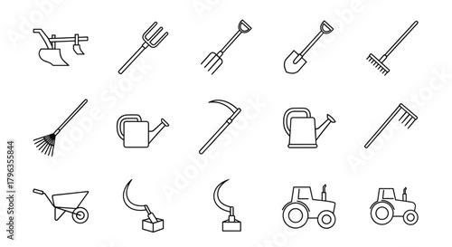 Essential farming and gardening tools collection for agriculture and cultivation projects