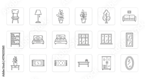 Modern home decor icons for interior design projects and lifestyle content