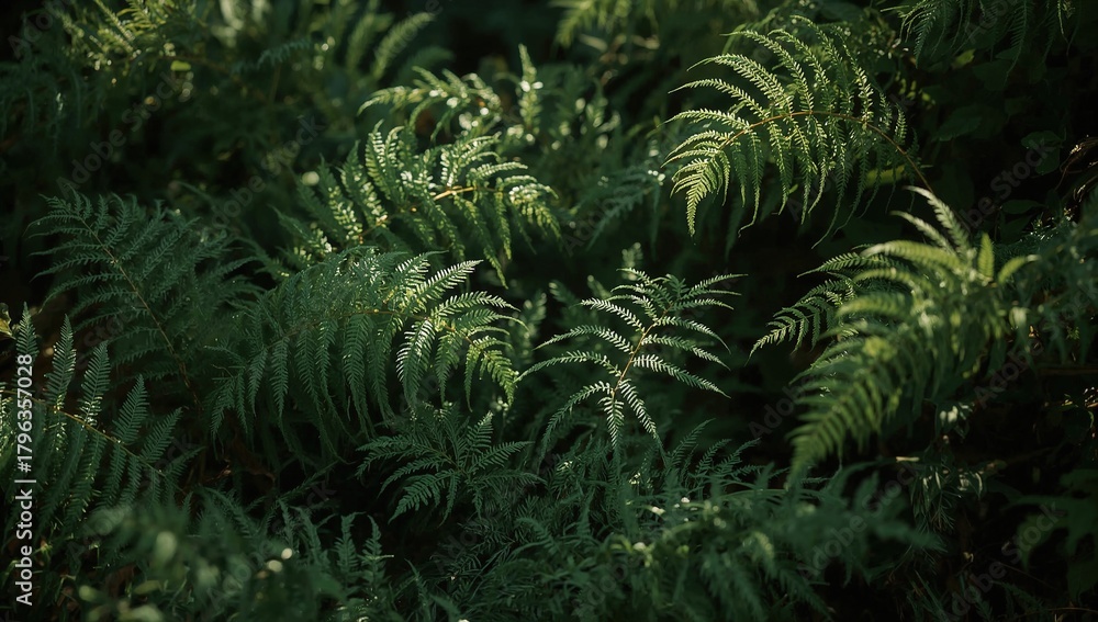 Fototapeta premium Lush Green Ferns Growing In Wild Natural Setting