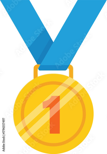 Gold medal with blue ribbon - first place winner icon