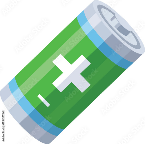 Green battery with plus and minus symbols, vector illustration