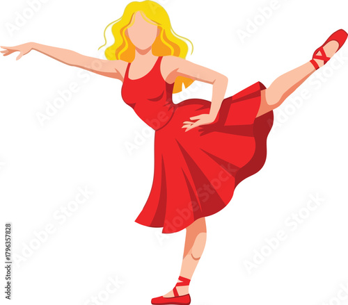 Graceful ballerina dancing en pointe in red dress