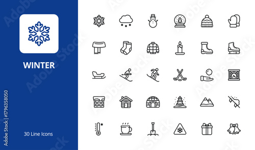 Winter Season Line Icon Set