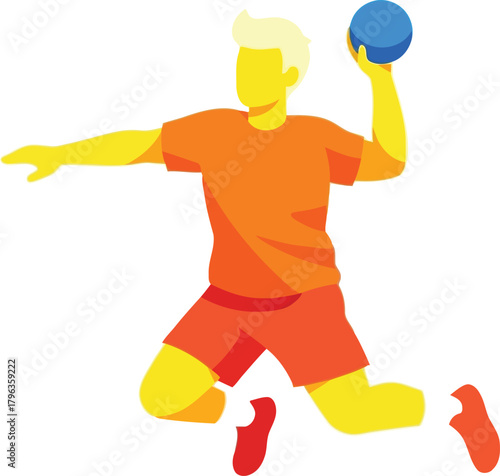 Handball player throwing ball in action, flat design vector