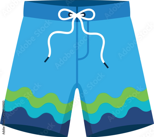 Blue swim trunks with wavy pattern