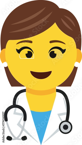 Female doctor emoji with stethoscope and lab coat