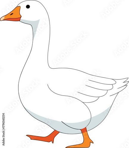 Cartoon goose walking isolated white background vector illustration
