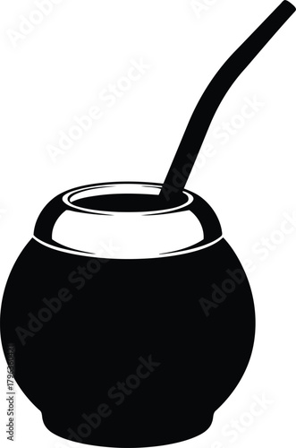 Black silhouette of yerba mate gourd with bombilla