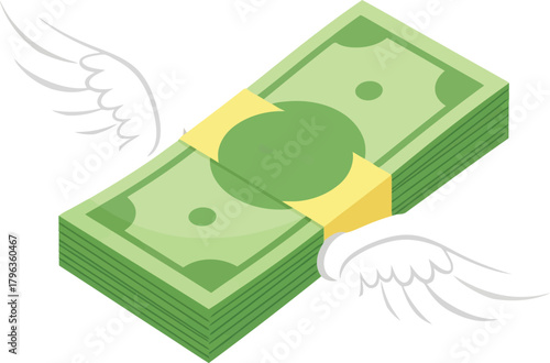 Flying money stack with wings