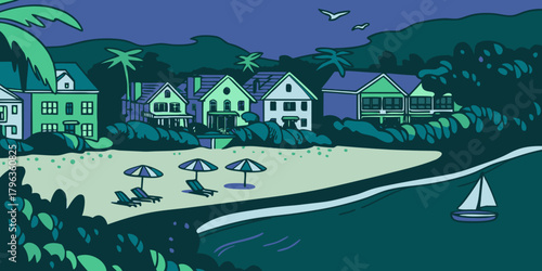 Charming Coastal Town on a Summer Day