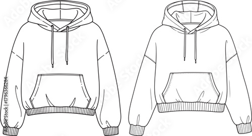 Fashion illustration of two hoodie designs silhouette