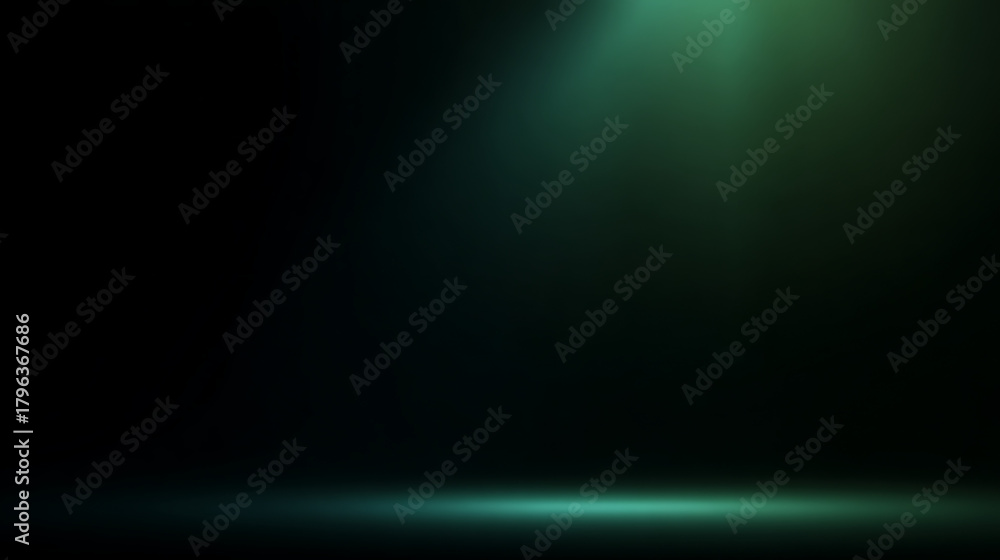Obraz premium Dark background with subtle green light effect and glowing floor abstract black