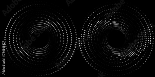 et of black thick halftone dotted speed lines. Speed lines in circle form. Geometric art. Design element for frame, logo, tattoo, web pages, prints, posters, template, abstract vector background.