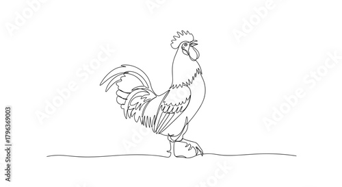 Rooster standing in snow line drawing symbolizing cold resilience