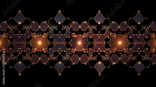 Abstract Geometric Pattern with Glowing Hexagons on Black