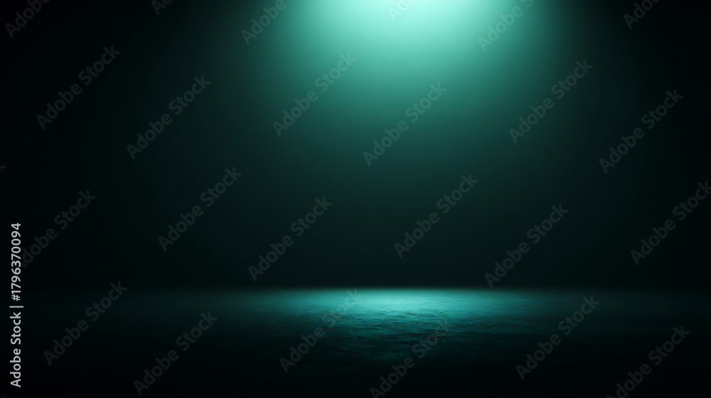 Fototapeta premium Dark teal studio spotlight illuminating textured floor illuminated