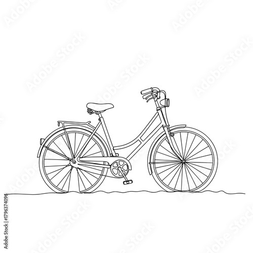 Old bicycle in snow line art symbolizing forgotten winter journeys