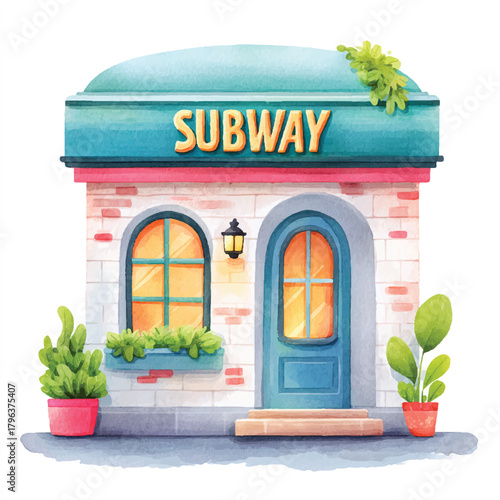 Charming Watercolor Sandwich Shop Building Illustration