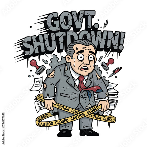 tshirt design govt-shutdown-caution-close