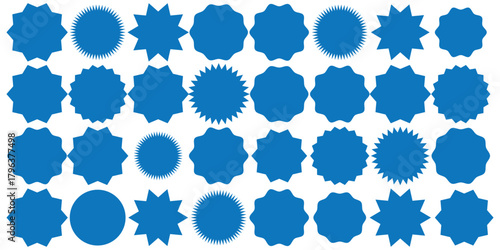 Set of yellow star burst shape tags for price. Circle sticker. Wavy edge promo badges. Set of burst tag icons. A collection of starburst stickers. eps 10